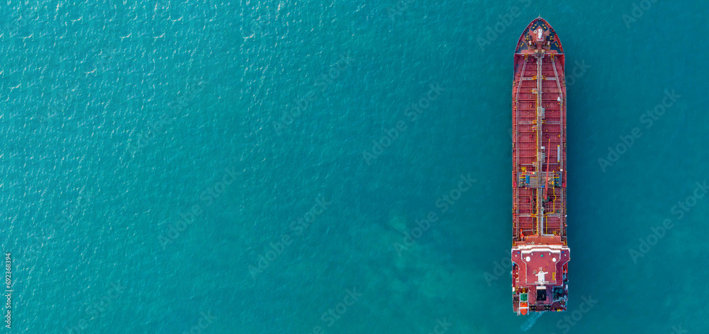 Wall mural aerial top view of oil tanker ship at sea, crude oil tanker industrial, oil tanker import export bus