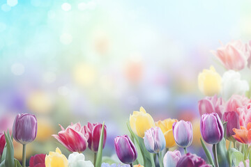 Background of spring flowers for card for the holiday. Women's Day.Background with copy space.