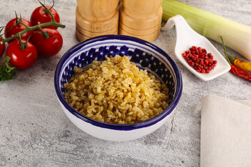 Boiled bulgur wheat in the bowl