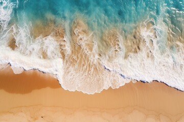 aerial drone view of a crystal clear water and a sand beach AI generated