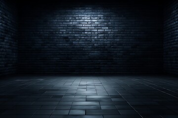 dark blue room with brick wall