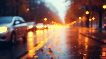 rainy road with bokeh lights generated by AI tool