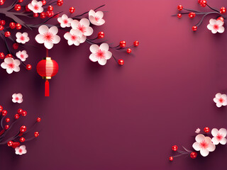 white peach blossoms blooming on a red background, For Chinese New Year Festival