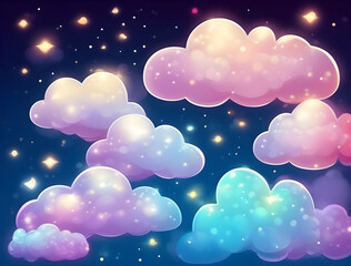 abstract fantasy background. Half moon, stars and clouds on the dark night sky background..