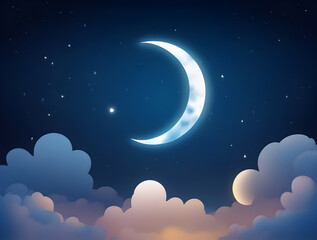 Naklejka na ściany i meble abstract fantasy background. Half moon, stars and clouds on the dark night sky background..