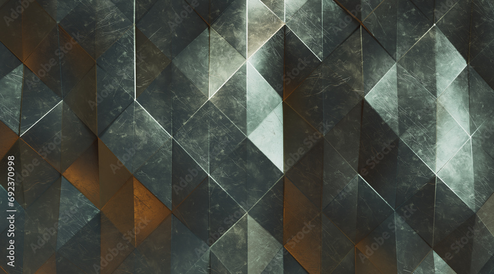 Wall mural random shifted wall background with tiles. futuristic, triangle tile pattern wallpaper with 3d. 3d r