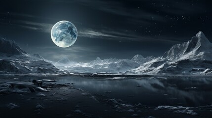 Full moon and Mountains at Night