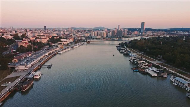 Aerial view of Belgrade rivers and cityscape, Serbia.	
