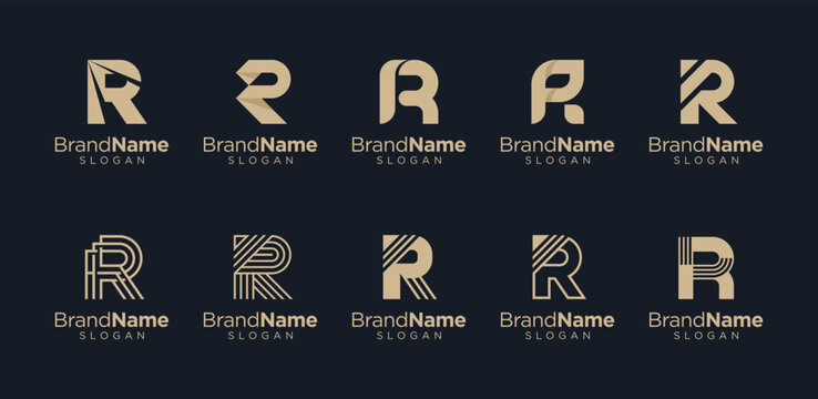 R logo design template. Monogram R logo icon vector set