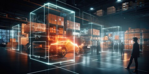 Futuristic digital warehouse using augmented reality background