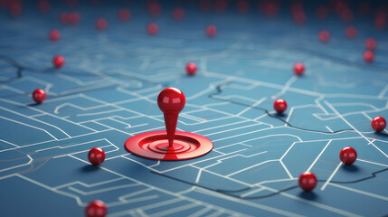 3D red pinpoint illustration, representing a location pin icon on a map - obrazy, fototapety, plakaty