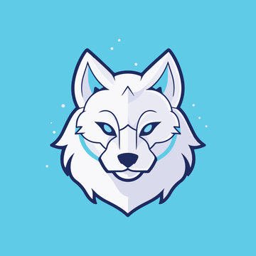 esport wolves badge icon logo. Wolf head mascot. Vector illustration of a wolf head isolated on a blue background.