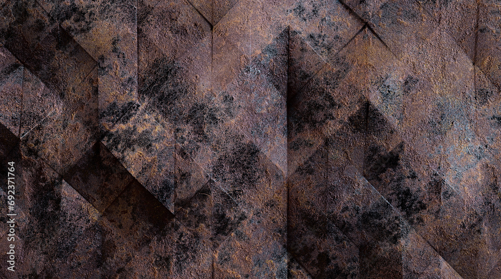 Wall mural random shifted wall background with tiles. futuristic, triangle tile pattern wallpaper with 3d. 3d r