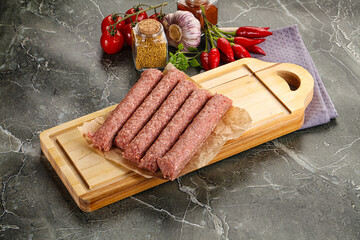 Raw beef kebab sausage for grill