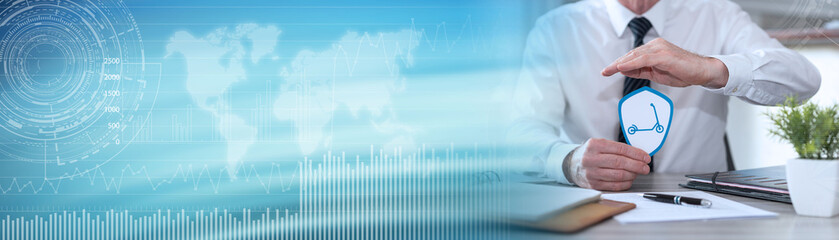 Concept of scooter insurance; panoramic banner