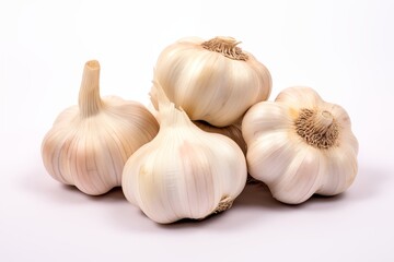 Group of garlics on white background