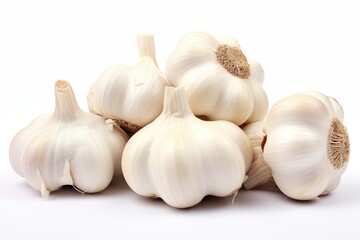 Group of garlics on white background