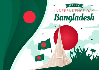 Happy Bangladesh Independence Day Vector Illustration on 26 March with Waving Flag and National Monument in Holiday Flat Cartoon Background