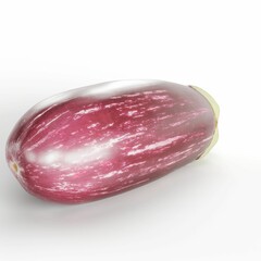 3D rendering of an eggplant against a white background, illuminated by studio lighting