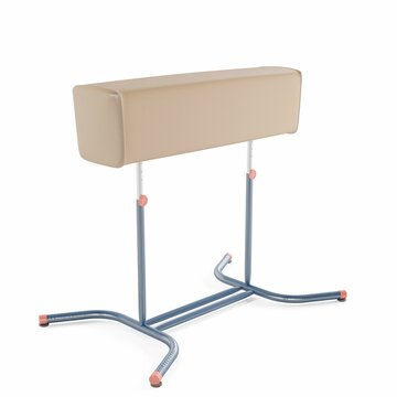 3D render of a pommel horse bench used in gymnastics, against a white background