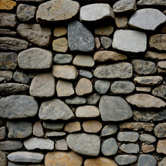 Harmonie in Stein: Rustikale Mauer aus natürlichen Flusssteinen - obrazy, fototapety, plakaty