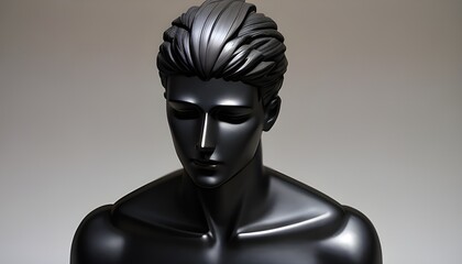 A midnight black shirt adorning a mannequin against a plain white backdrop.
