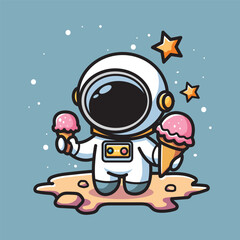 Naklejka premium cute vector illustration of an astronaut eating ice cream, t-shirt design, sticker, clip art