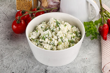 Curd cheese with green herbs