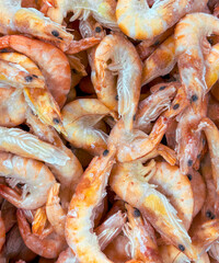 Red shrimp on a shelf in a market
