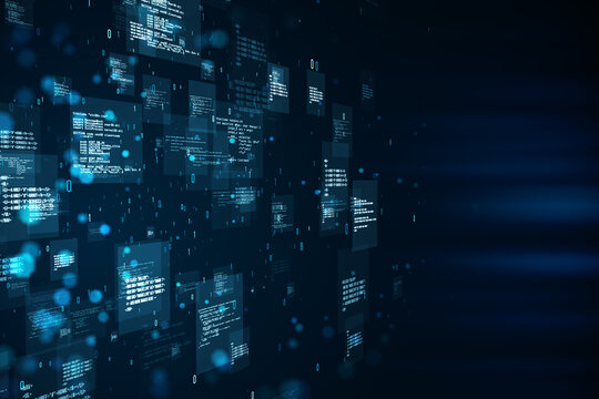 Creative binary coding texture. Software programming code. 3D Rendering.