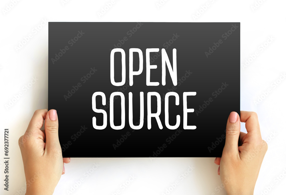 Poster Open Source is source code that is made freely available for possible modification and redistribution, text concept on card