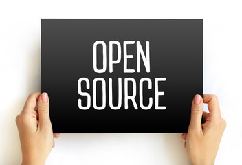 Open Source is source code that is made freely available for possible modification and redistribution, text concept on card