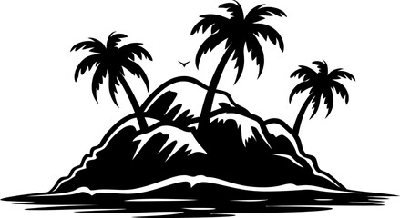 Tropical island silhouette in black color. Vector template design art. - obrazy, fototapety, plakaty