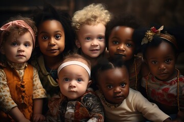 Diverse group of toddlers bonding together. Childhood and diversity.