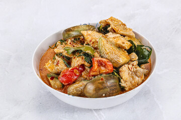 Thai red spicy curry with chicken