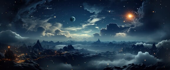 Night Dark Blue Sky Glowing Stars , Background Banner HD