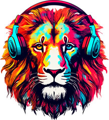 head of lion with headphones