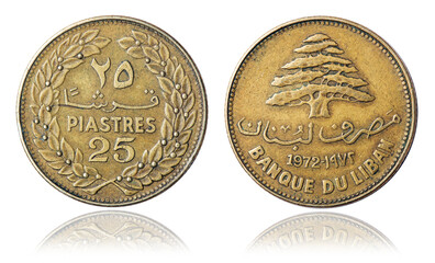 Coin 25 piastres. Lebanon. 1972 year