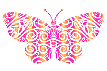 3D Beautiful butterfly vector design with aesthetic batik ethnic dayak flowers line art pattern