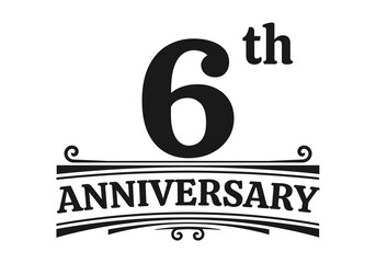 6 years anniversary logo, icon or badge. 6th birthday, jubilee celebration, wedding, invitation card design element. Vector illustration.