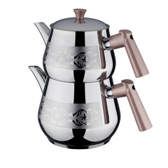 Traditional Turkish style stainless steel teapot, as a turkish "Demlikli &Ccedil;aydanlık", png isolated background, transparent background