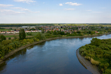 Aerial view of the Scheldt river, near Hamme, Belgium