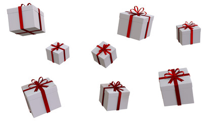 Gift boxes with red ribbon floating on transparency background