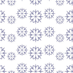 Snowflakes, flowers. Seamless vector pattern. Endlessly repeating pattern. Purple crystals on an isolated background. Christmas decorative element. Idea for packaging, case, textile, wallpaper