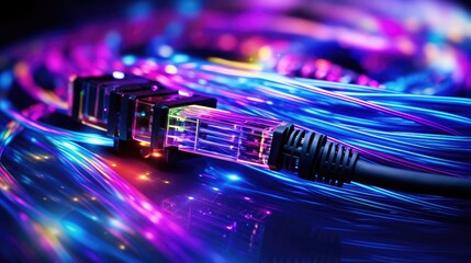 Connection of optical fiber cable technology background - obrazy, fototapety, plakaty