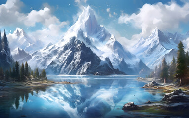 A breathtaking mountain landscape, Generative AI
