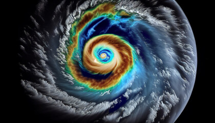 Satellite view of a tropical cyclone. Generative AI.