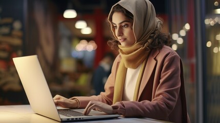 Middle Eastern female working in creative agency on the laptop