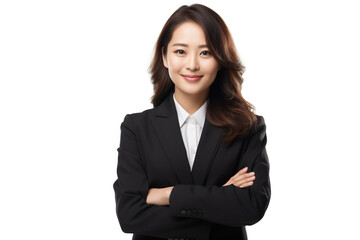 Obraz premium Asian Businesswoman with Crossed Arms in a Suit Isolated on White Background