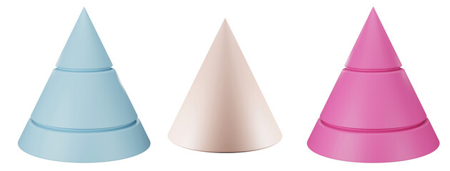 3D Render Cone object Illustration set, abstract geometric clipart